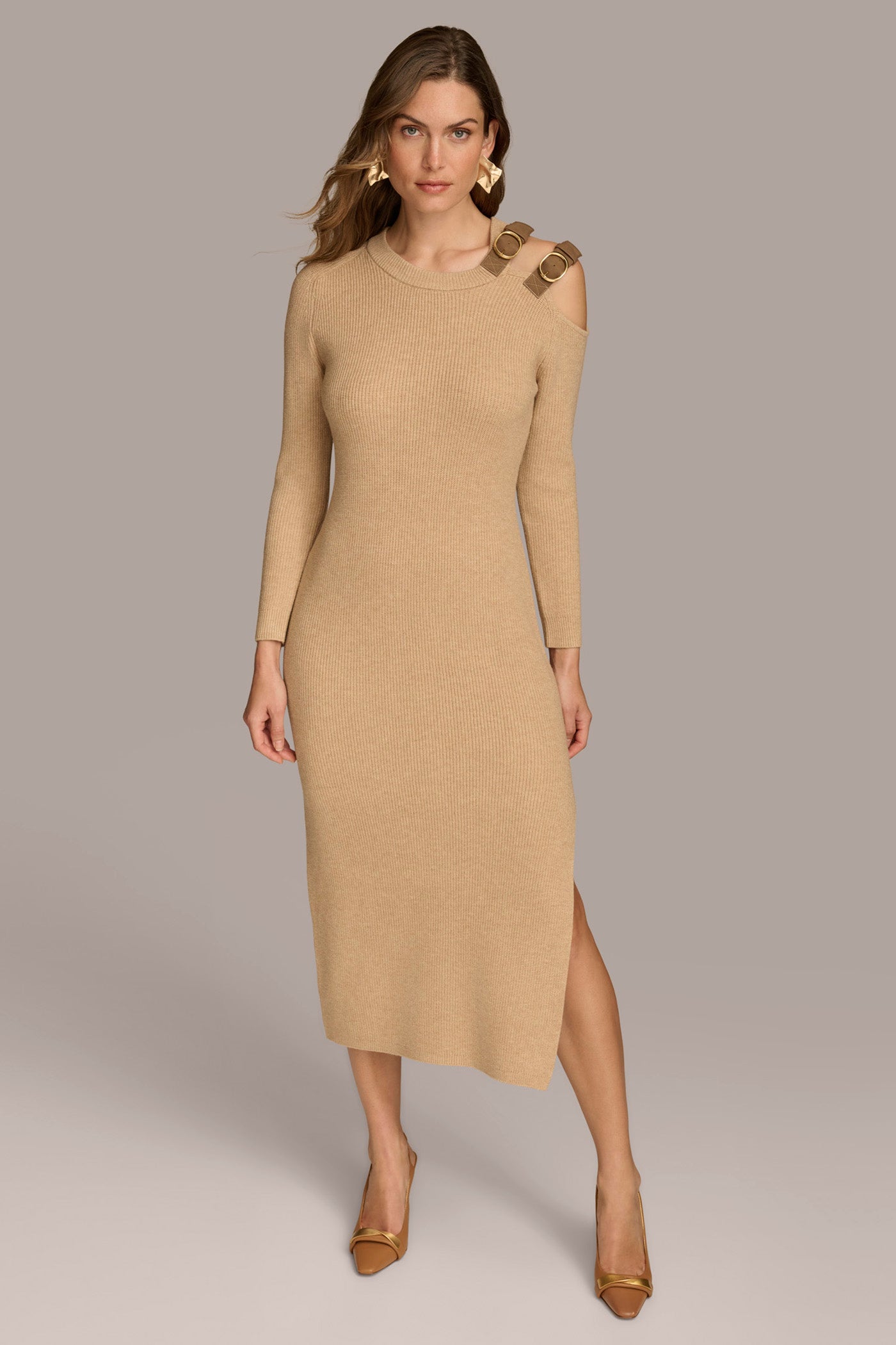 (image for) UNIQUE ONE SIDED COLD SHOULDER MIDI DRESS